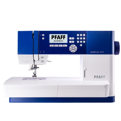 PFAFF AMBITION 610 Maszyna do szycia wieloczynnościowa sterowana komputerowo, 110 ściegów, 7x auto. obszywanie dziurki, system ITD, 8 stopek