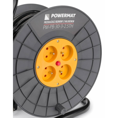 POWERMAT PM-PD-30-3-2.5TH - PRZEDŁUŻACZ BĘBNOWY 30M 3X2,5 NA BĘBNIE + HALOGEN PM-PD-30-3-2.5TH